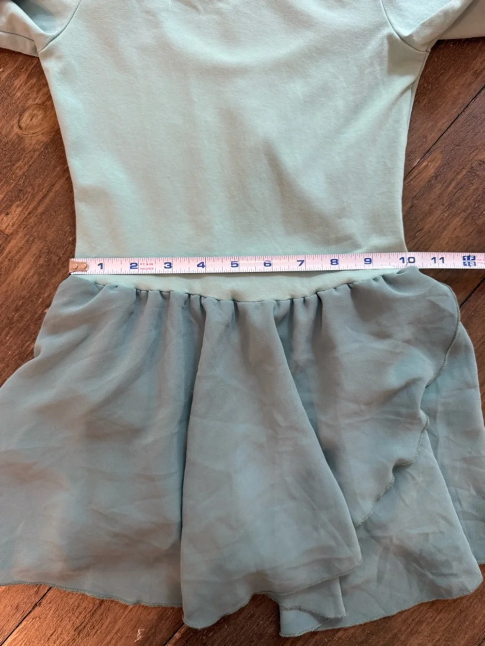 Girls Size 140 Mint Green Long Sleeve Lyrical Dance Leotard Dress Chiffon Skirt